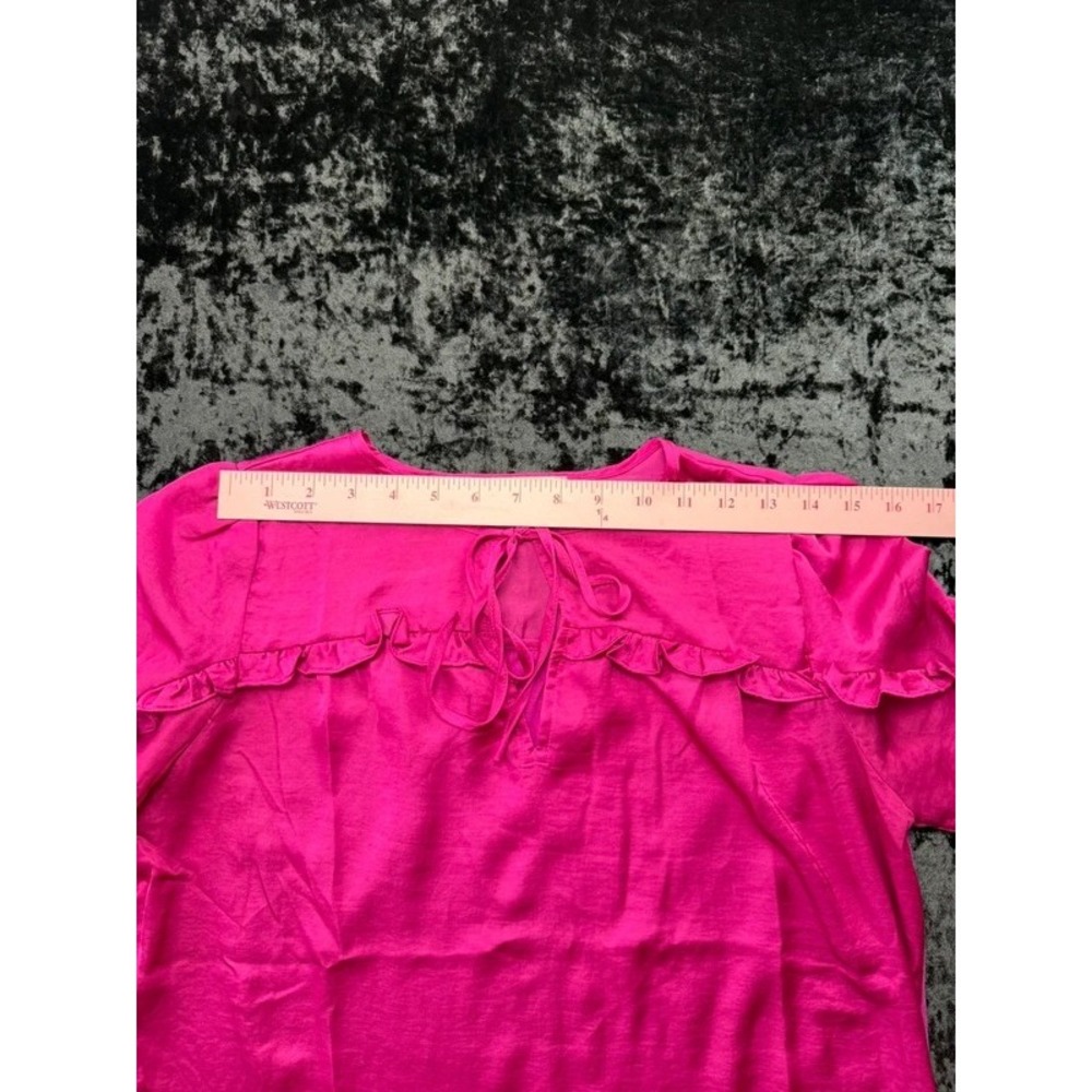 LOFT Women's XS Hot Pink Ruffle Sleeve Tie Neck Keyhole Blouse Long Sleeve - Picture 7 of 10